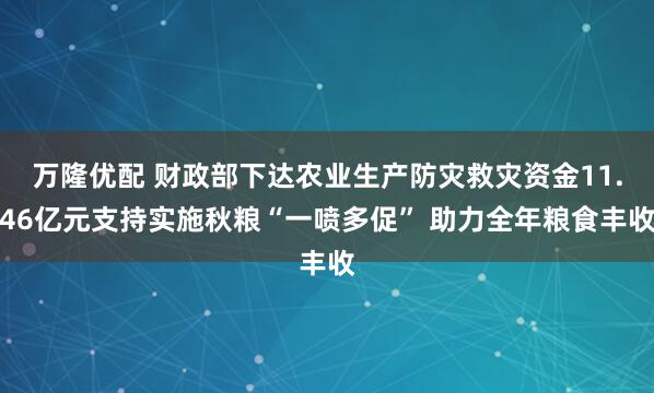 万隆优配 财政部下达农业生产防灾救灾资金11.46亿元支持实施秋粮“一喷多促” 助力全年粮食丰收